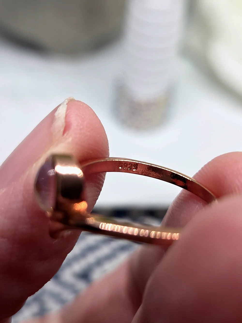Rose Gold .925 Moonstone V-Shank Ring